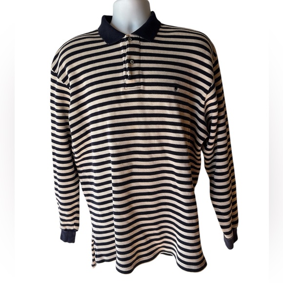 Polo by Ralph Lauren Striped Navy Blue/White Waffle-Knit Thermal Men's Shirt Y2K